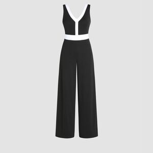 Cyder Sleeveless Black Wide-Leg Jumpsuit with White Trim NEW